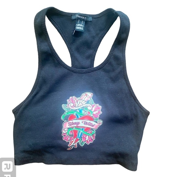 Forever 21 Tops - 2/$10 Forever 21 Black Cropped Stay Wild Tank Small